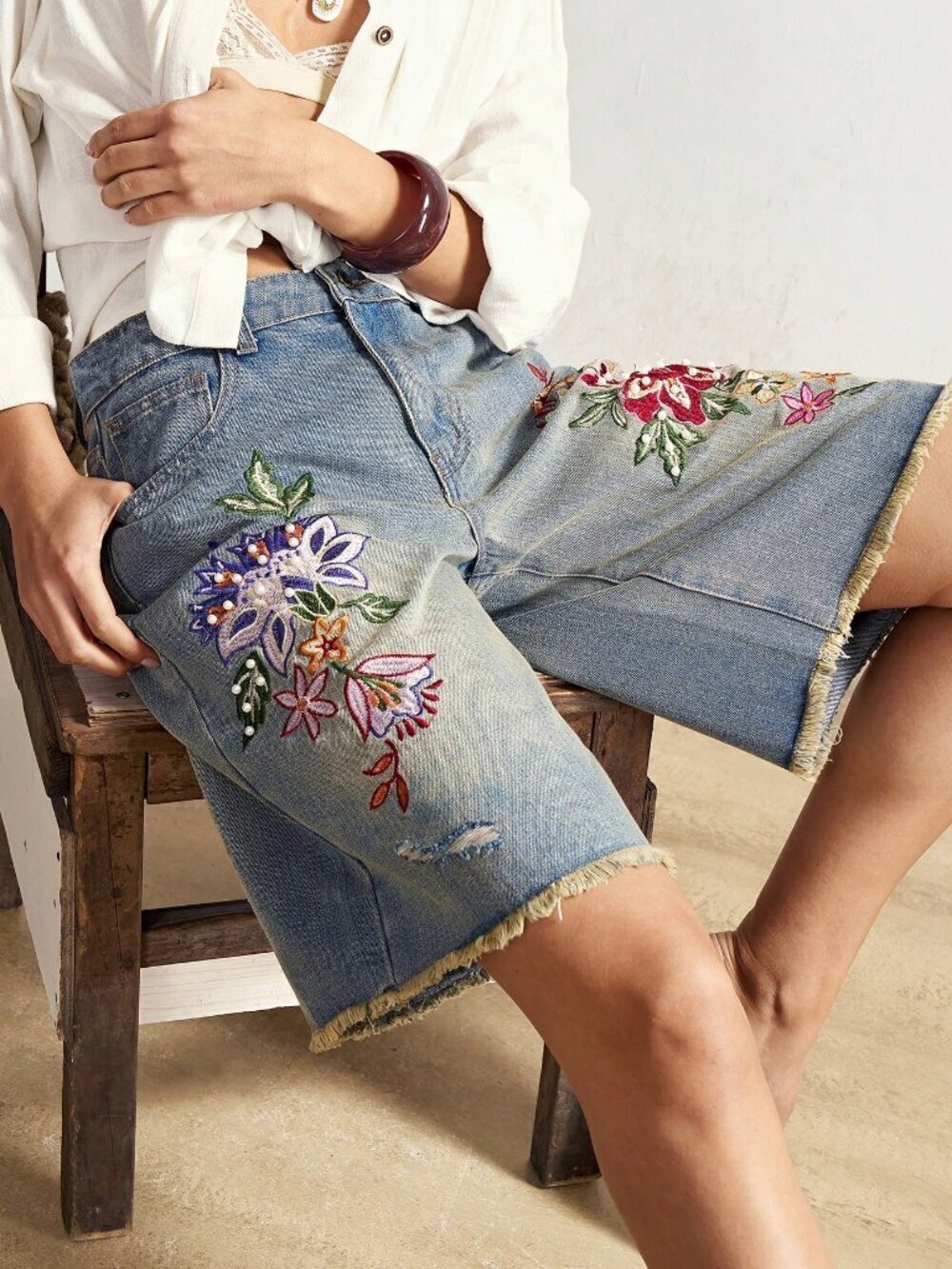 Blue Boho Loose Women's Denim Shorts